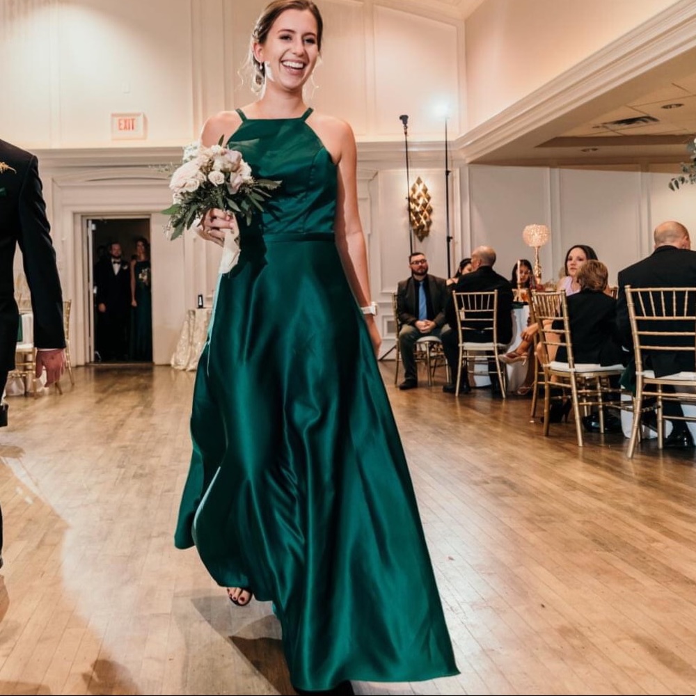 Morilee Forest green satin bridesmaid or formal dress